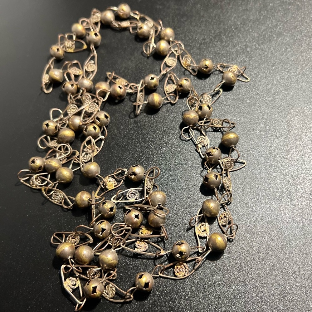 Vintage Extra Long 64” Mexican Wedding Lasso Necklace Alpaca Silver
